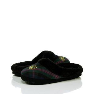 new in pkg Ralph Lauren Green Tartan Holiday House Slippers - Women's Size SMALL